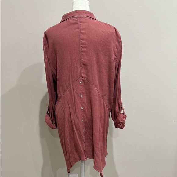 New Directions Women's Button-Up Rayon Tunic Top - Rose XL - Picture 2 of 3